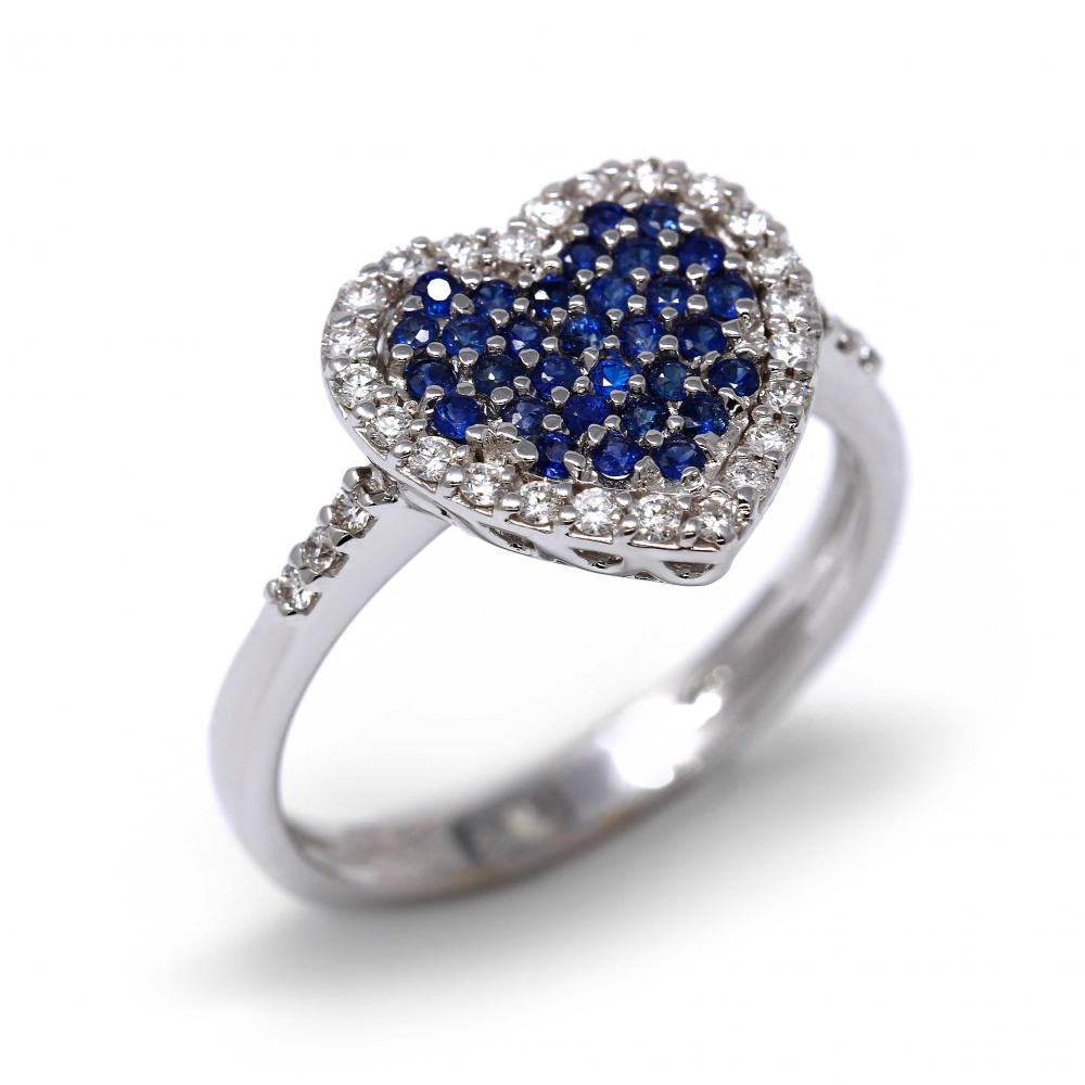 Anello Cuore con Zaffiri CT 0.37 e Diamanti Bianchi CT 0.27