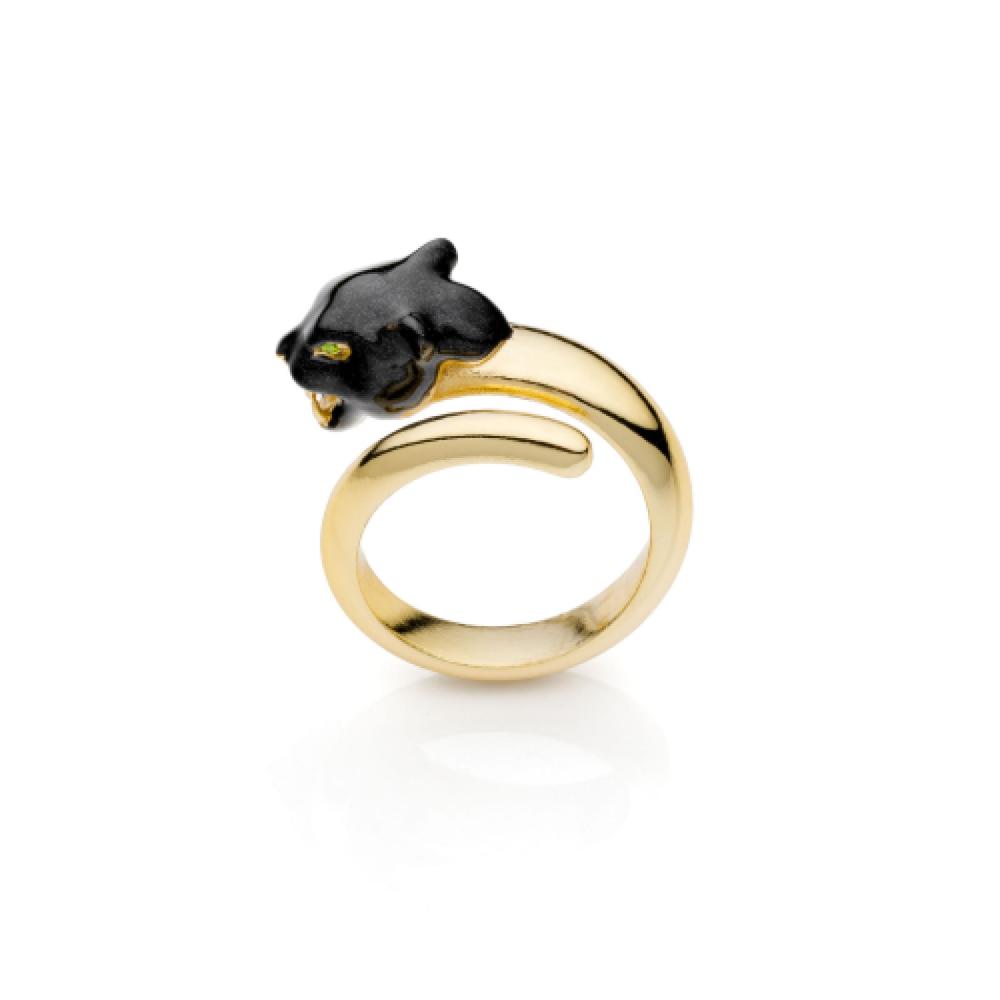 Anello dorato con testa di pantera 2329