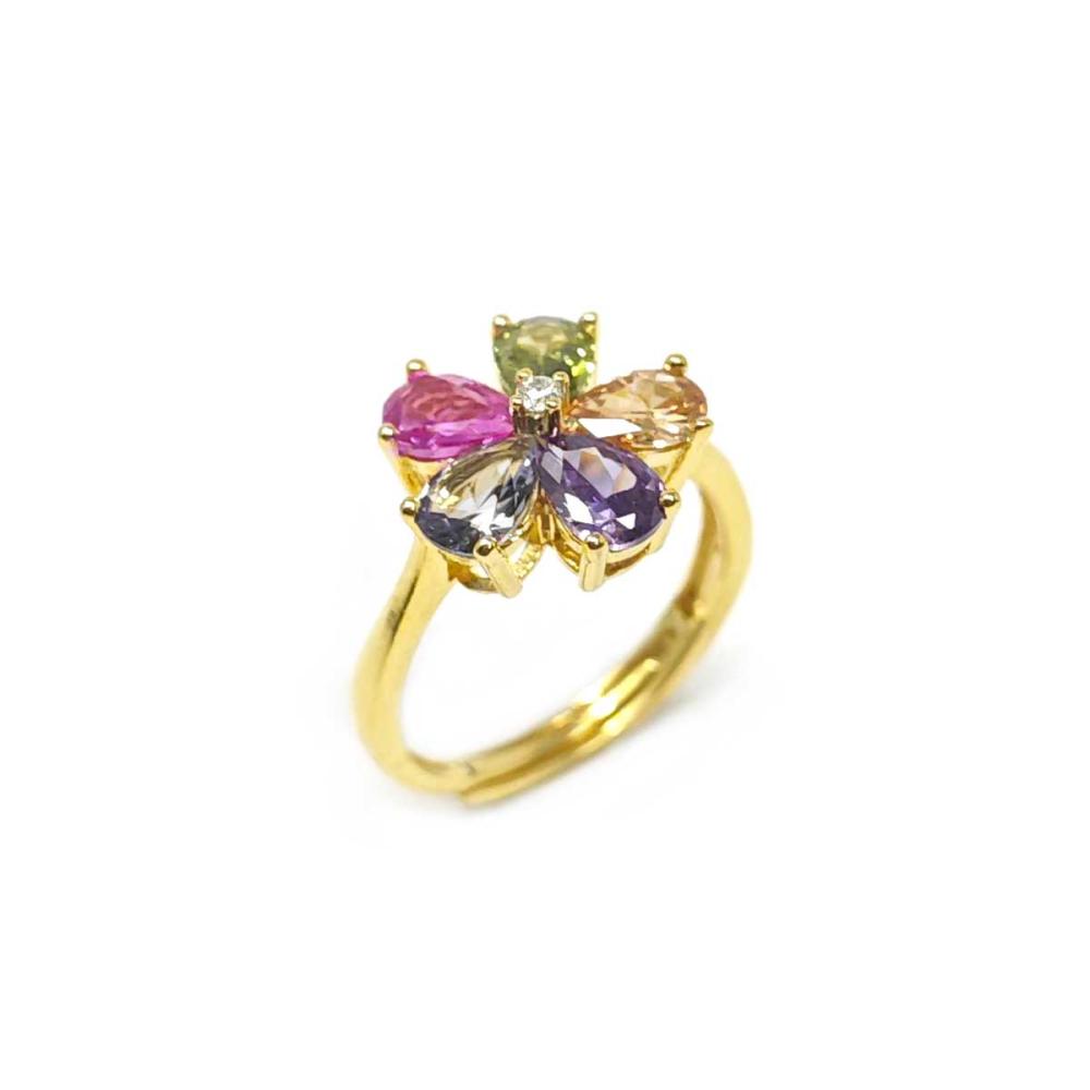 Anello fiore regolabile con pietre colorate