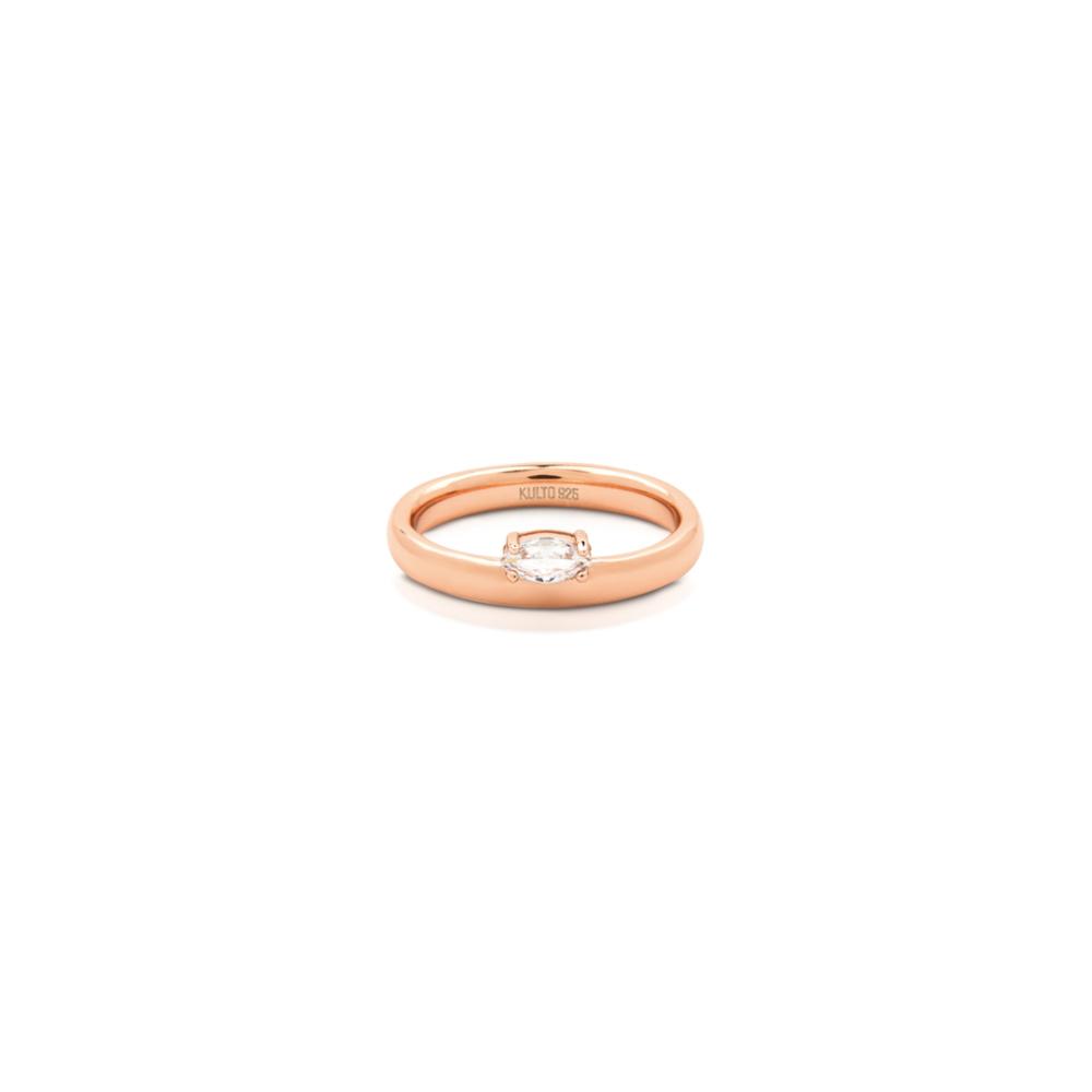 Anello in argento 925 Oro rosa con zircone bianco navette