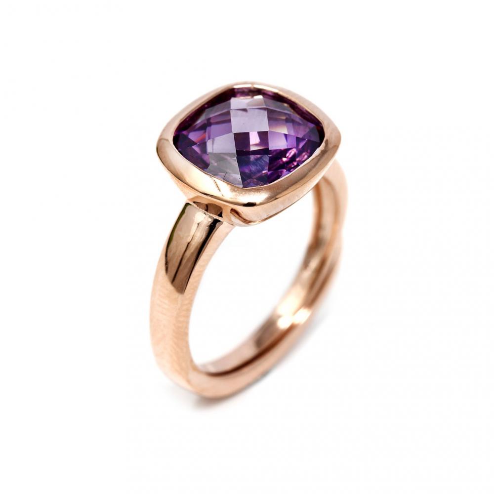 Anello in Argento 925 Rosato con Pietra Viola mis 13 Regolabile