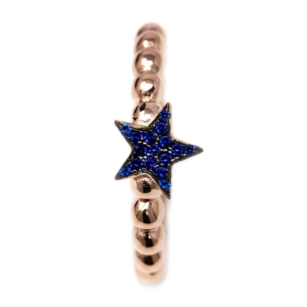 Anello in Argento 925 Rosato e Stella con Zirconi Blu