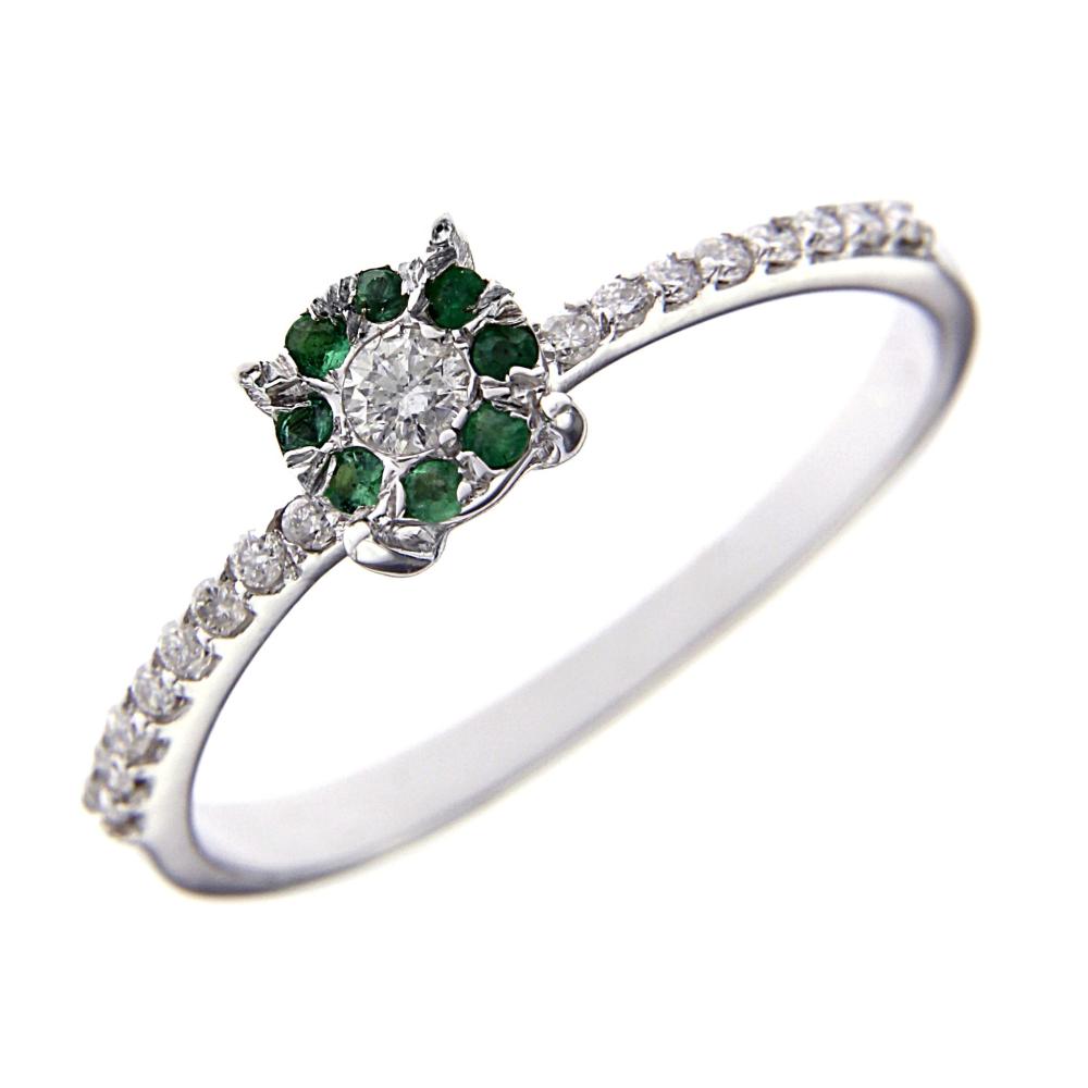Anello Linea Fiore con Smeraldi CT 0.06 e Diamanti CT 0.17