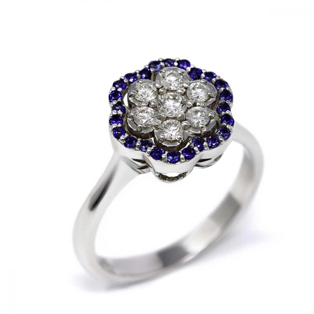 Anello Linea Fiore con 24 Zaffiri TD CT 0.24 e 7 Diamanti CT 0.36