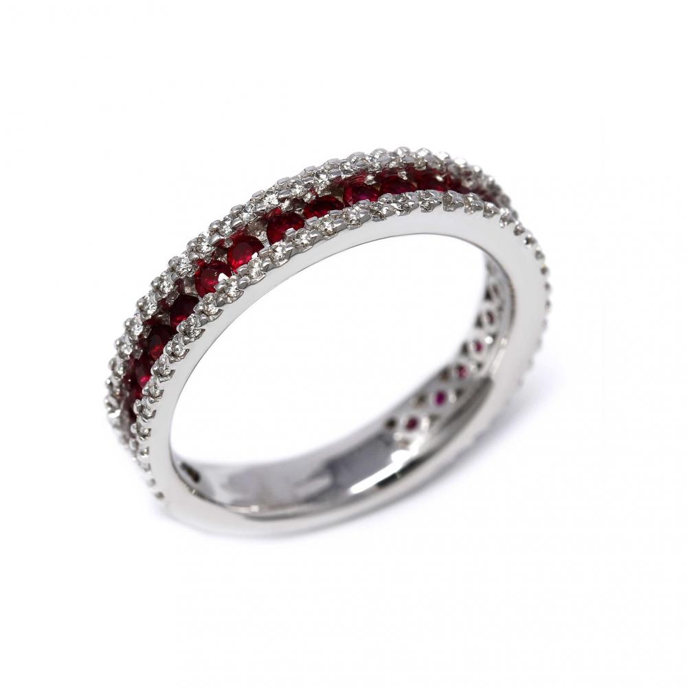 Anello Veretta con Rubini CT 0.31 e Diamanti CT 0.39