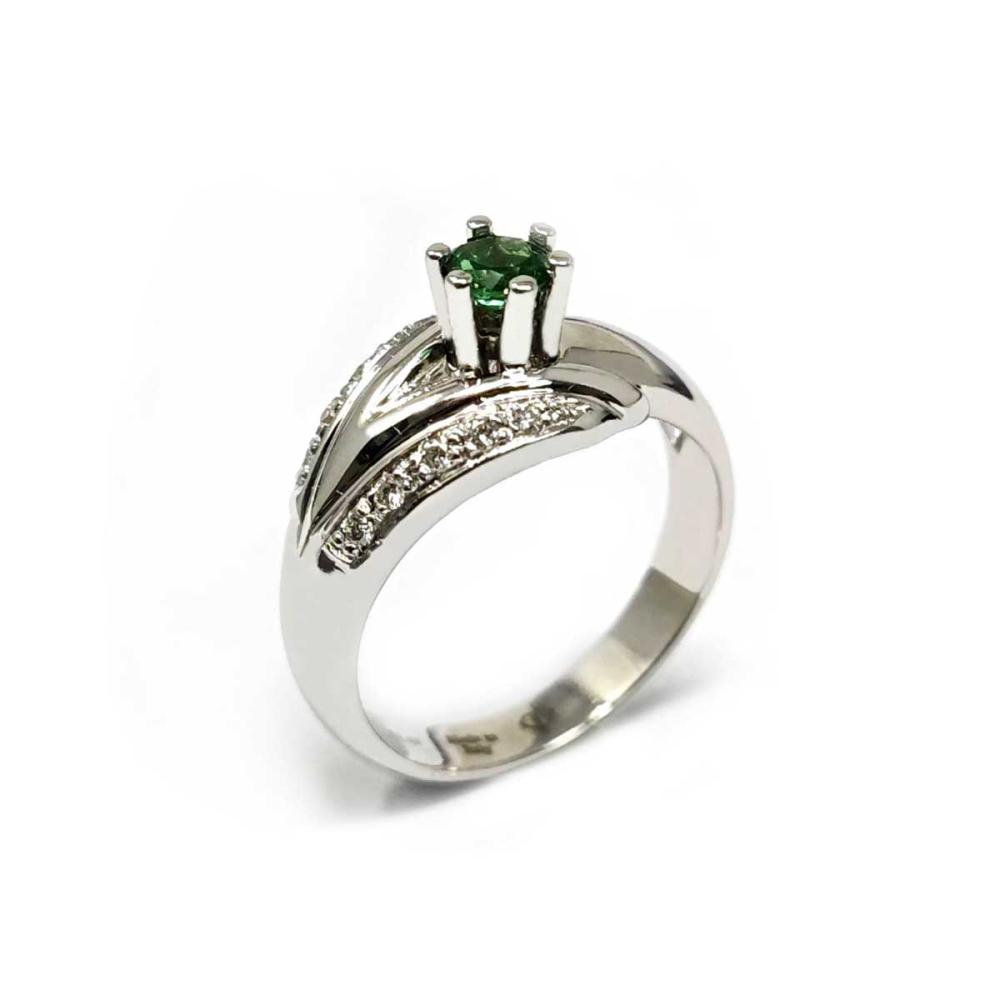 Anello Solitario con Diamanti CT 0.10 e Smeraldo CT 0.25