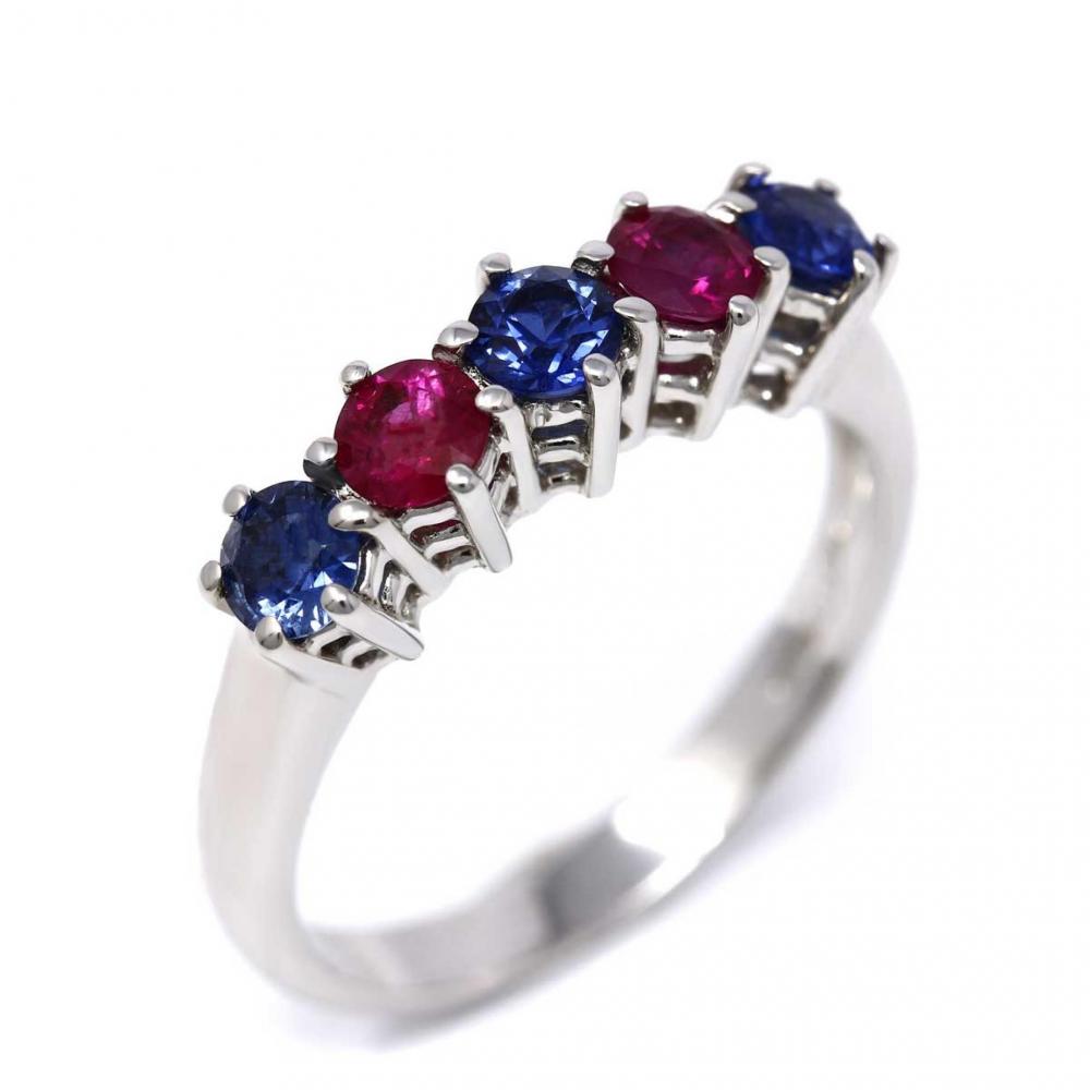 Anello Veretta 5 Pietre con Zaffiri CT 0.72 e Rubini CT 0.48