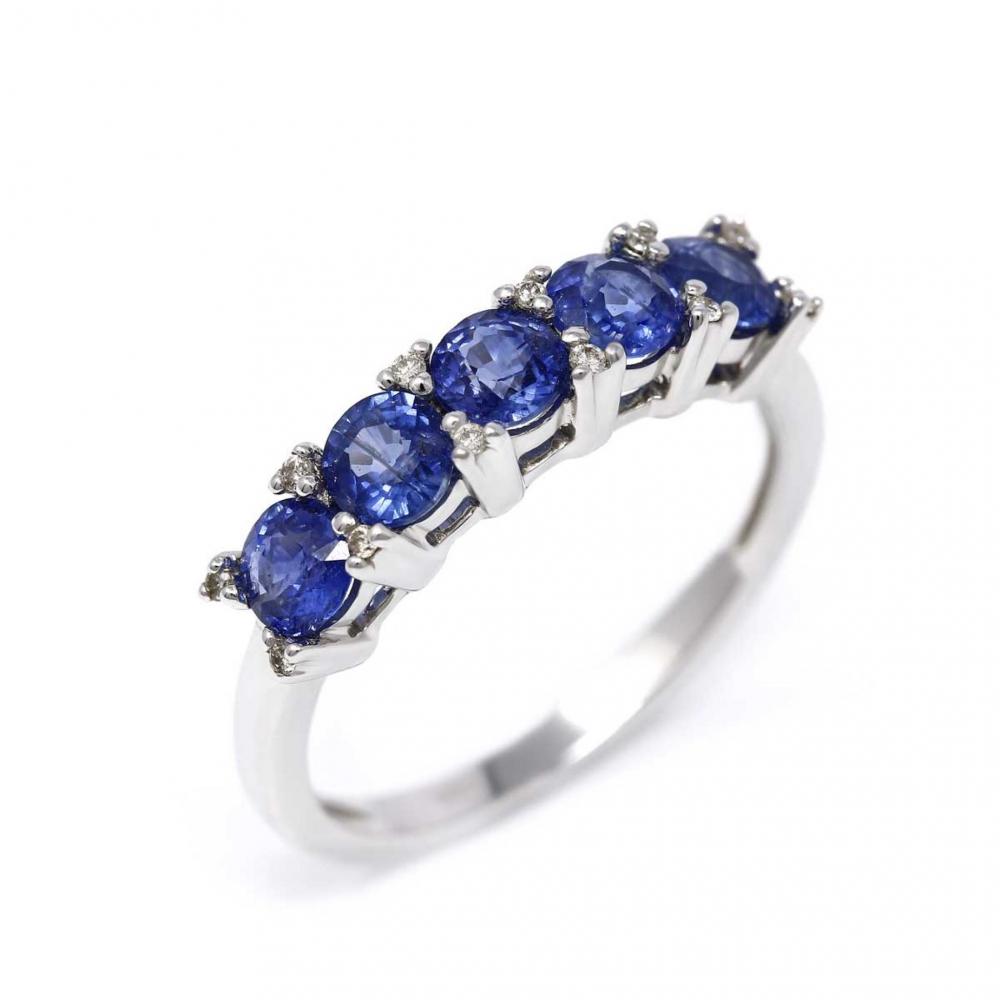 Anello Veretta con Diamanti CT 0.06 e Zaffiri CT 1.50
