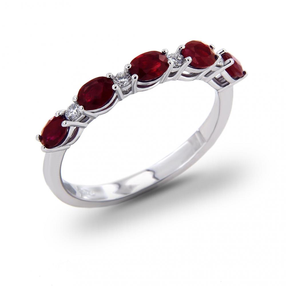 Anello Veretta con Rubini CT 1.10 e Diamanti CT 0.10