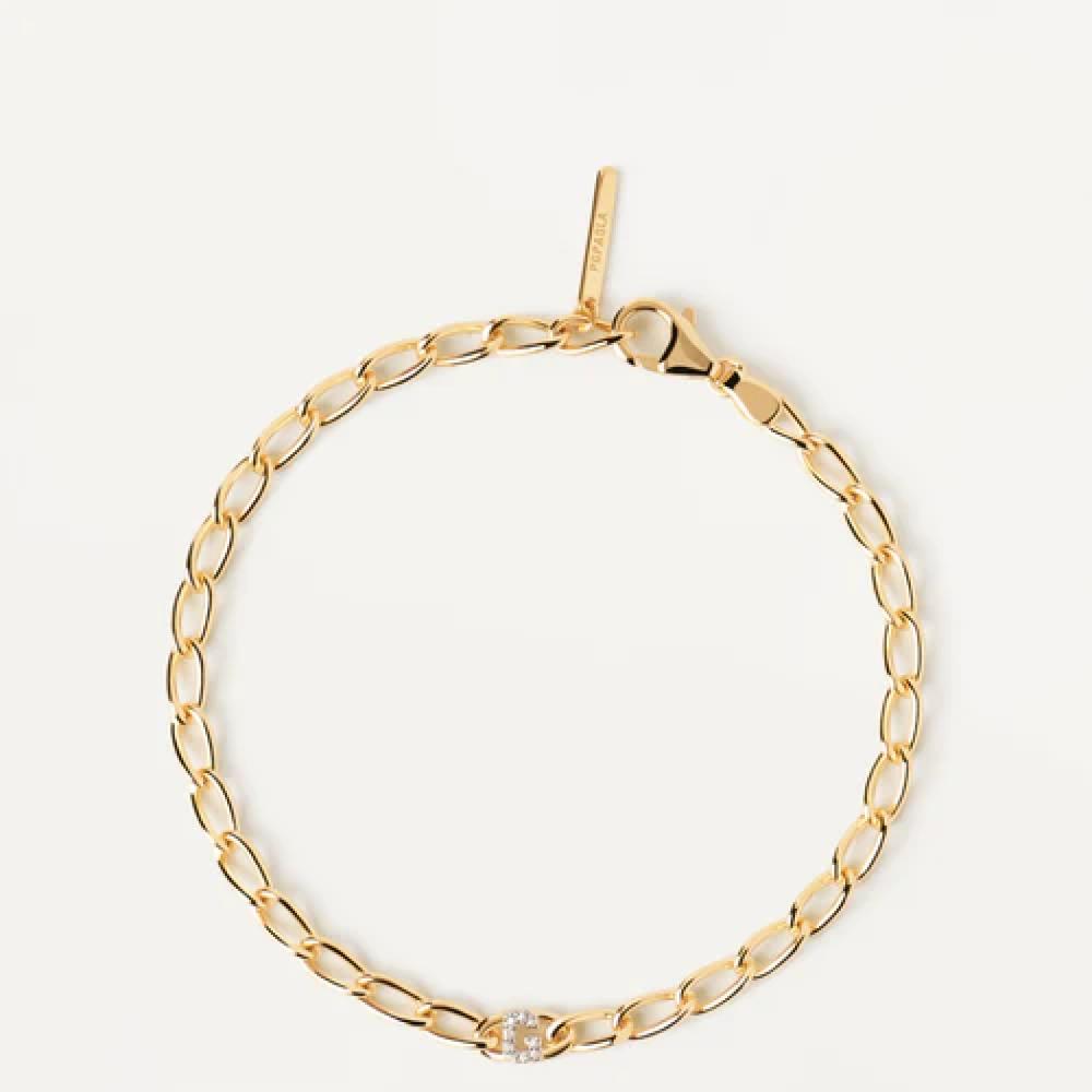 Bracciale catena a filo in argento placcato oro con G in zirconi