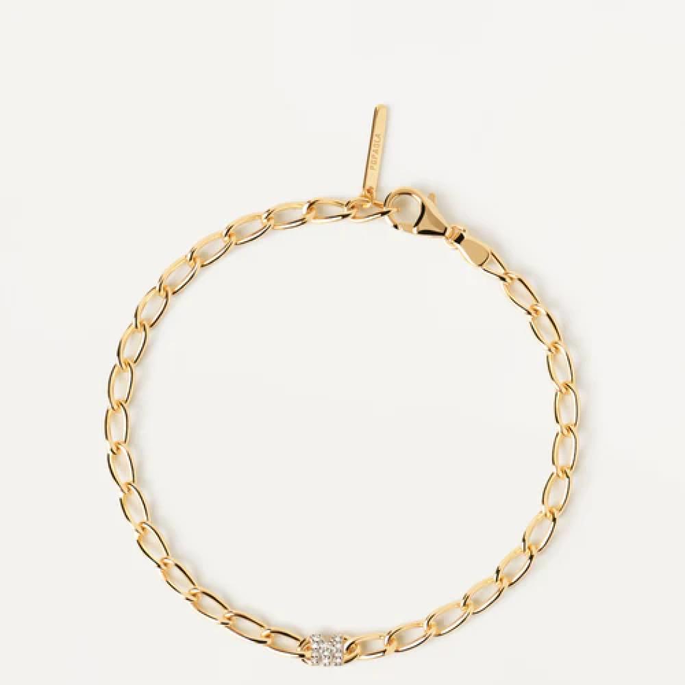 Bracciale catena a filo in argento placcato oro con M in zirconi