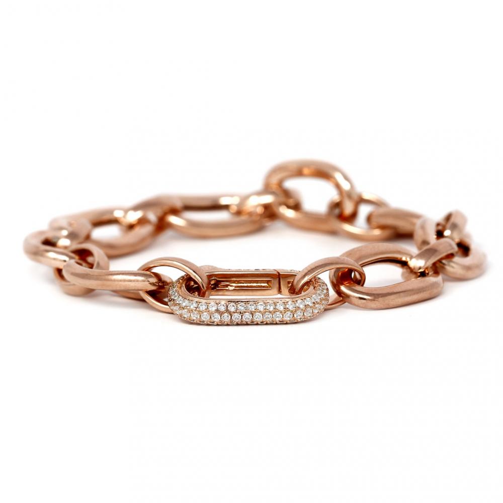 Bracciale con Anelloni in Argento 925 Rosato con Chiusura con Zirconi cm 18