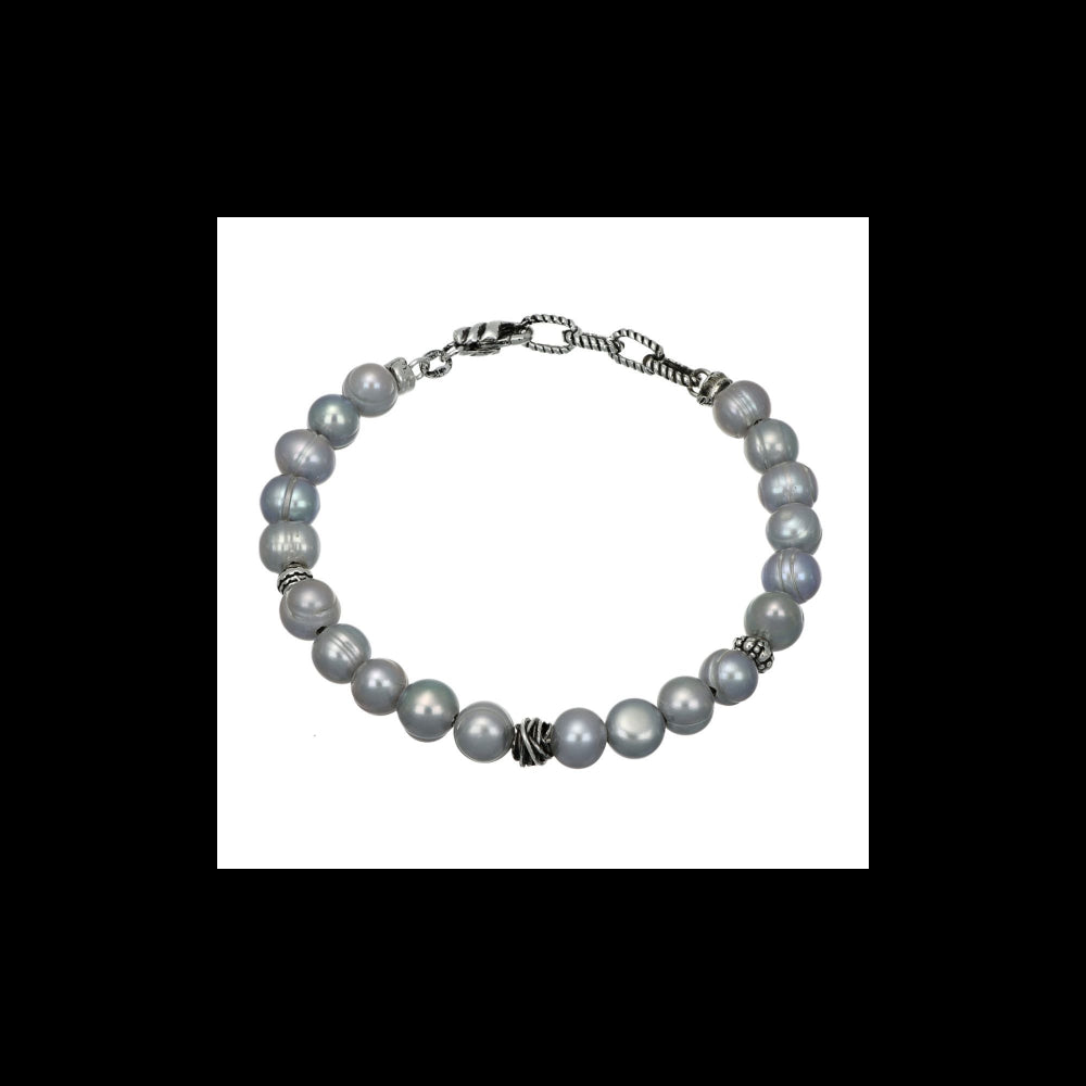 Bracciale di perle grigie con inserti in argento 925