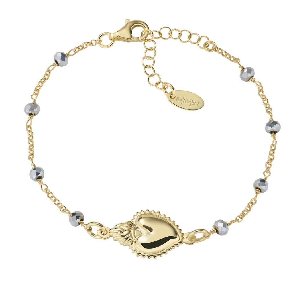 Bracciale Dorato Sacro Cuore con Cristalli Grigi Ref.BRSCGGG