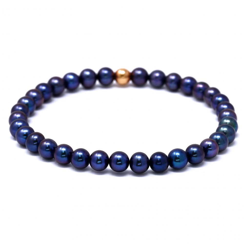 Bracciale Elastico con Perle blu di Acqua Dolce