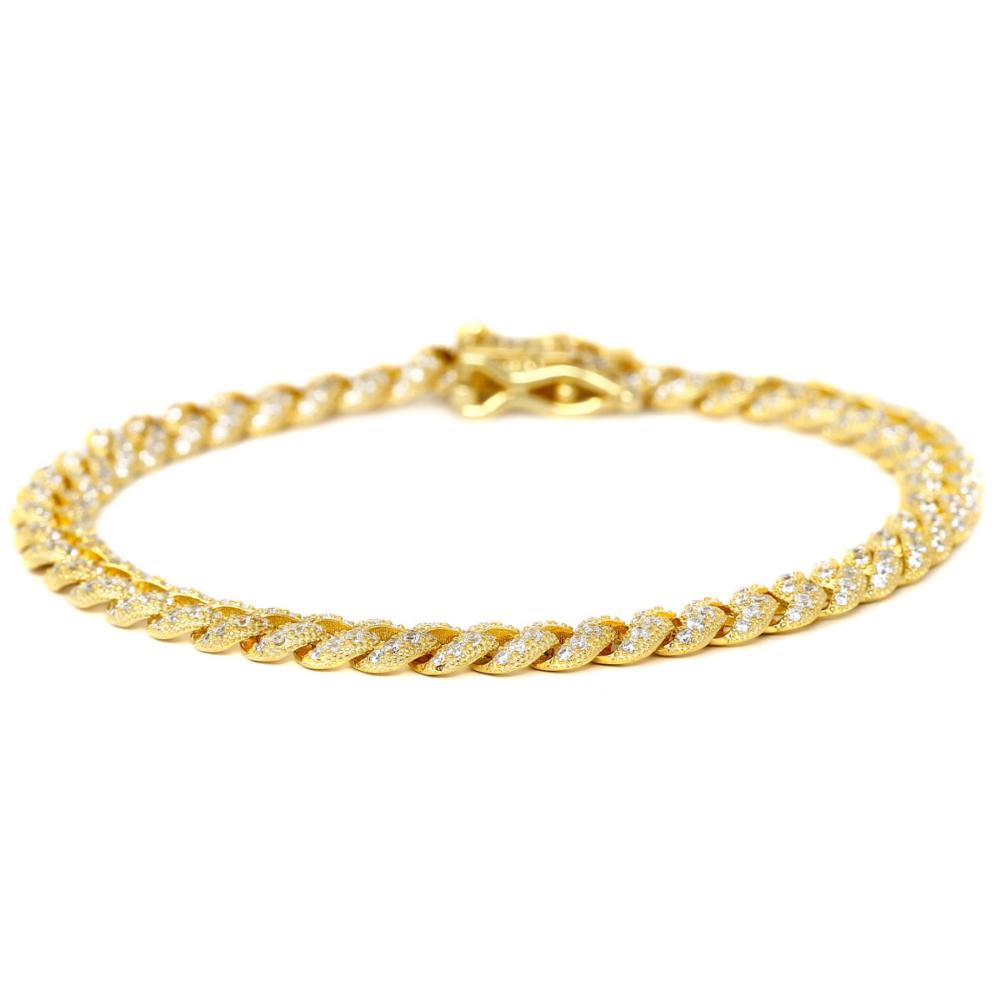 Bracciale Grumetta Ovale Zirconato in Argento Giallo cm 18