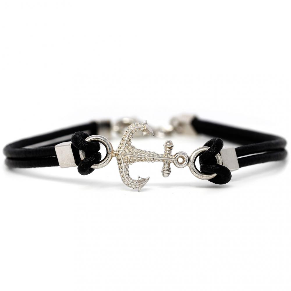 Bracciale in Argento 925 con Ancora e cordoncino in Caucciu' cm 20