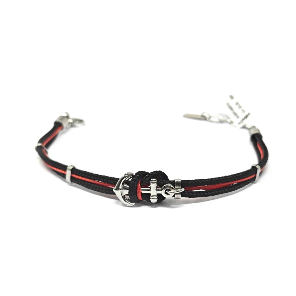 Bracciale Io & Te Nero e Rosso in Acciaio e Corda Amen Ref. ACBRYIANR19