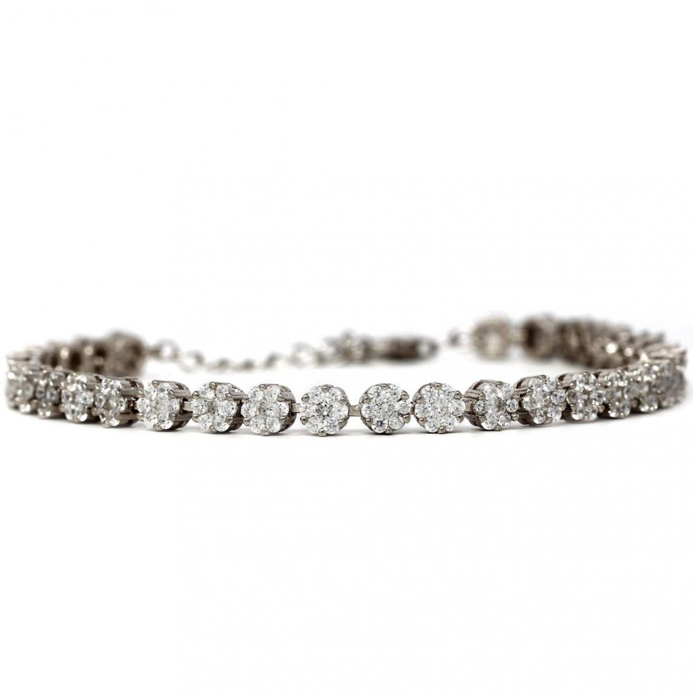 Bracciale Rosette in Argento con Zirconi cm 17.5+3