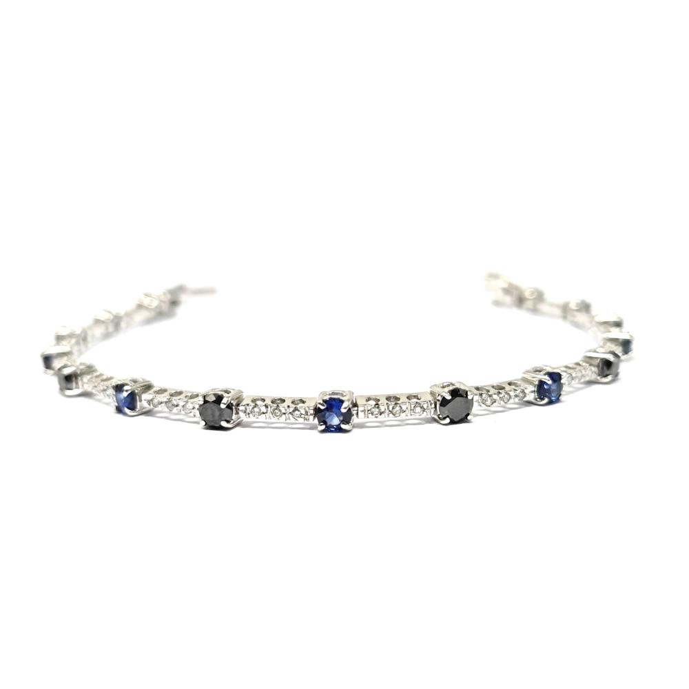 Bracciale Semirigido con Diamanti CT 0.36 Diamanti Neri e Zaffiri