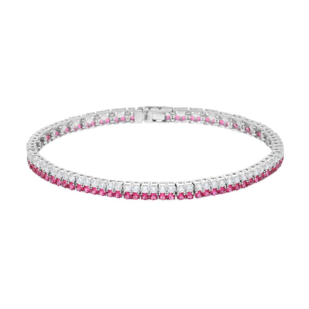 Bracciale Tennis 2 fili in Argento con Zirconi Rossi e bianchi 2 mm cm 18.5