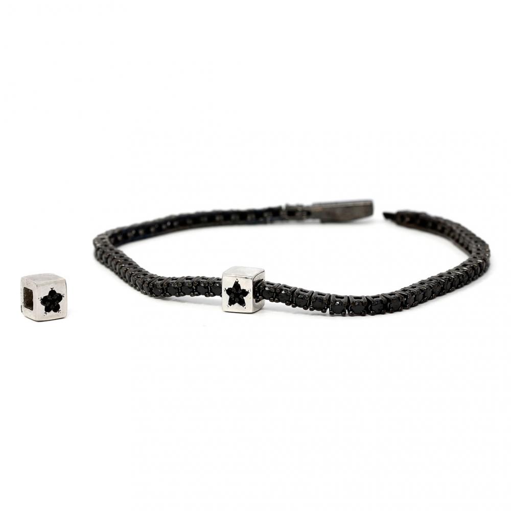 Bracciale Tennis Componibile in Argento Brunito con Zirconi Neri 2 mm cm 17