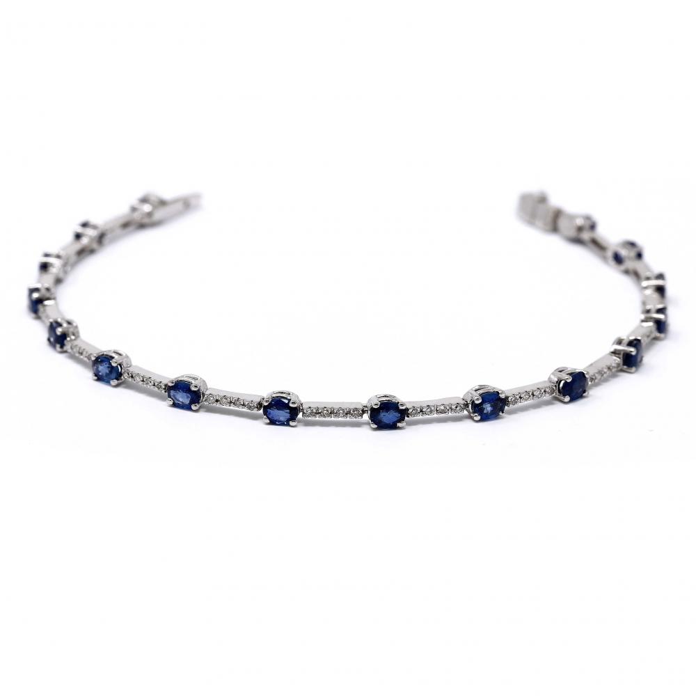 Bracciale Tennis con Diamanti bianchi CT 0.40 e Zaffiri ovali CT 4.00