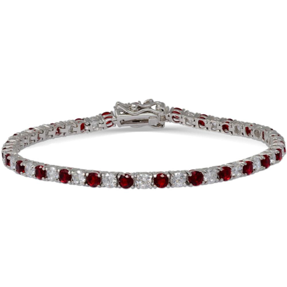 Bracciale Tennis in Argento con Zirconi Bianchi e Rossi alternati mm 2 cm 19