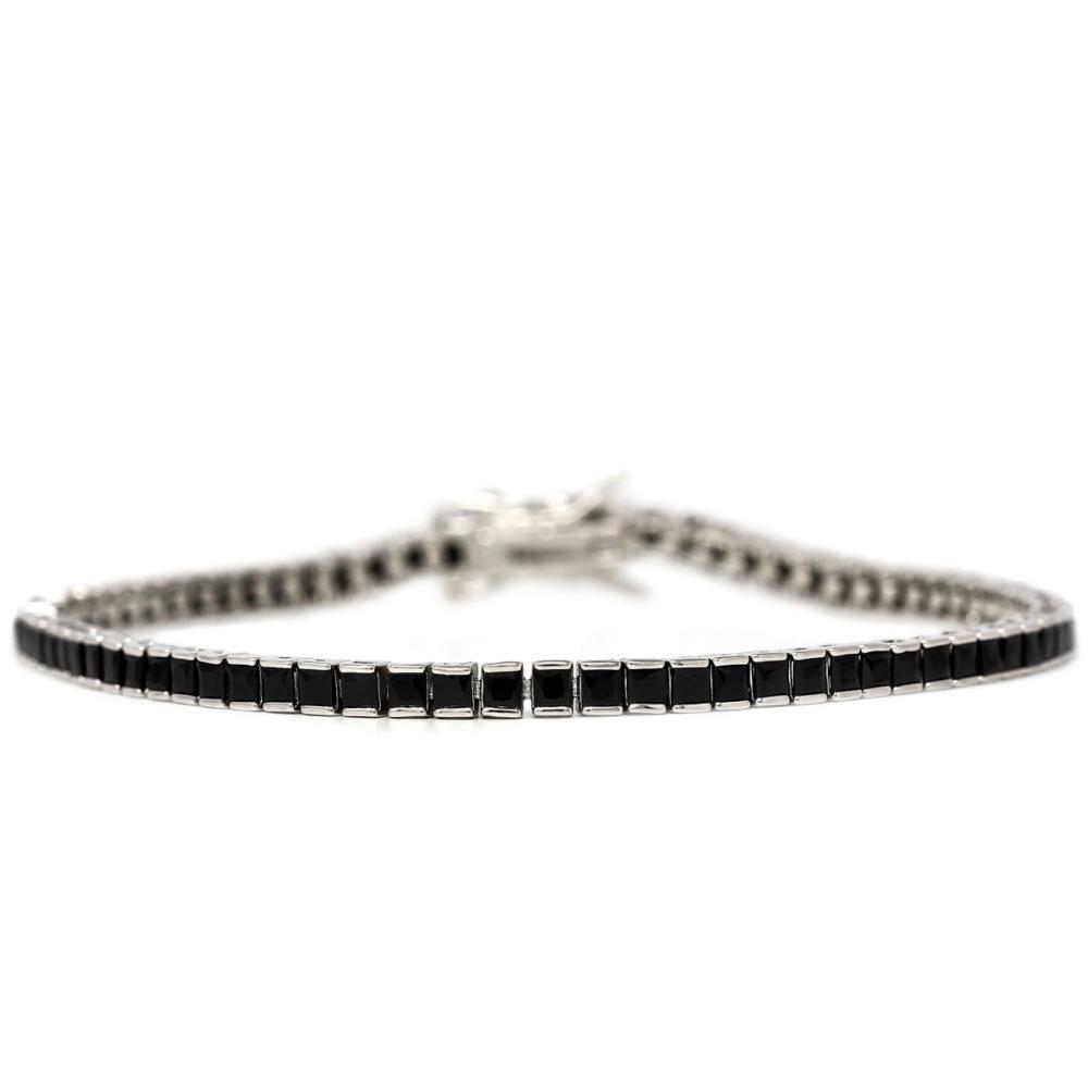 Bracciale Tennis in Argento con Zirconi Carrè Neri 1 mm cm 16