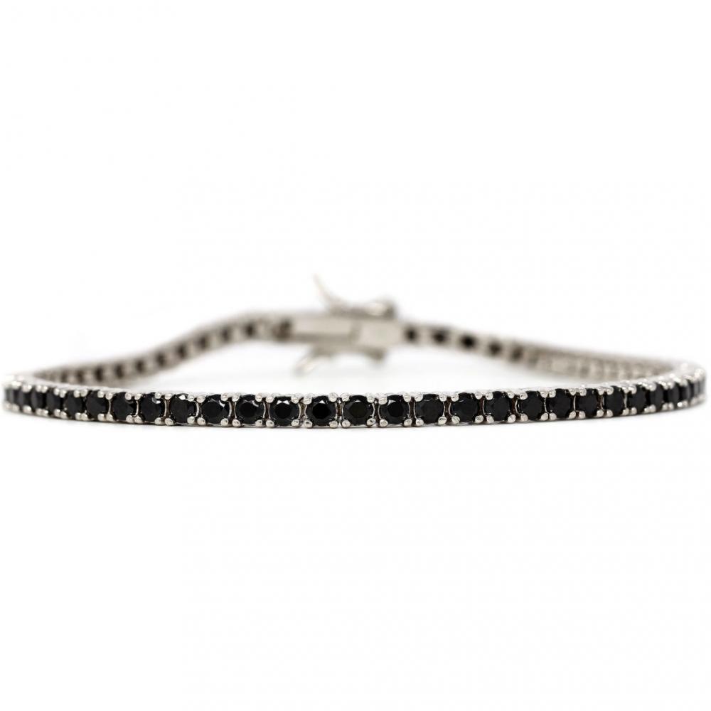 Bracciale Tennis in Argento con Zirconi Neri 3 mm cm 21,5