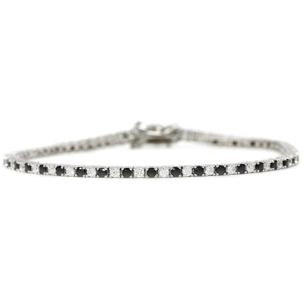 Bracciale Tennis in Argento con Zirconi Neri e Bianchi mm 2 cm 16