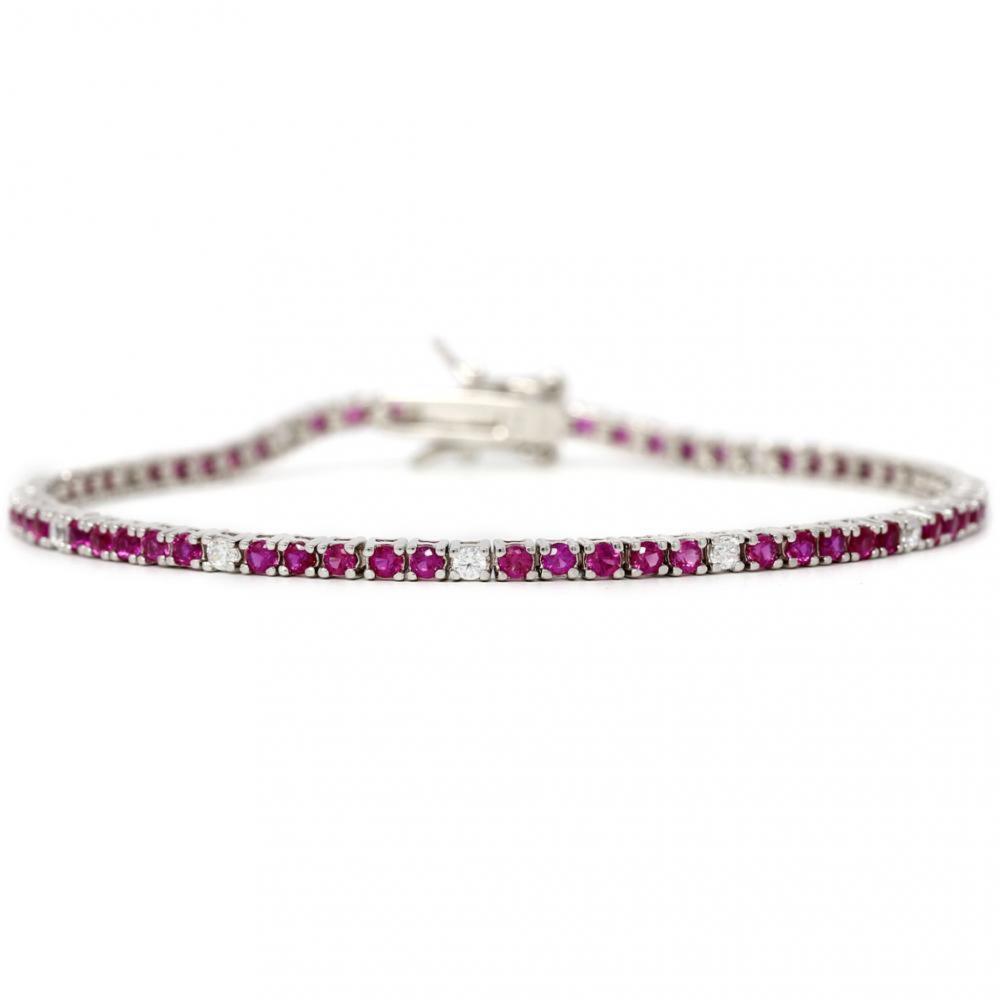Bracciale Tennis in Argento con Zirconi Rossi 2 mm cm 19