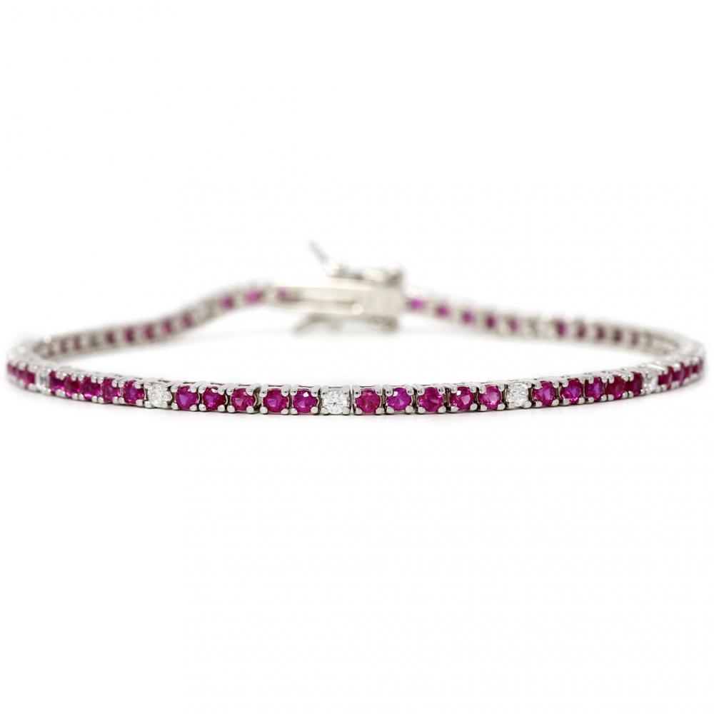 Bracciale Tennis in Argento con Zirconi Rossi e Bianchi 3 mm cm 18