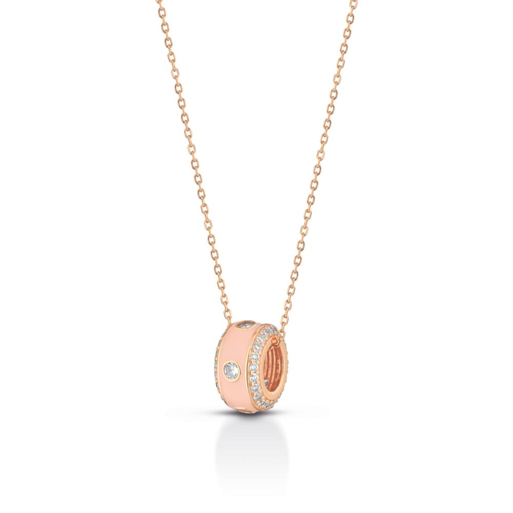 Collana in Argento 925 Rosa con pendente smaltato rosa e zirconi bianchi.