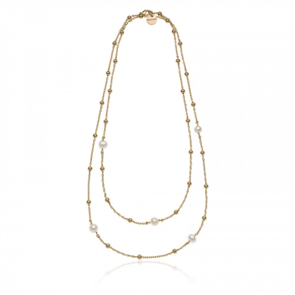 Collana in bronzo dorato e perle naturali