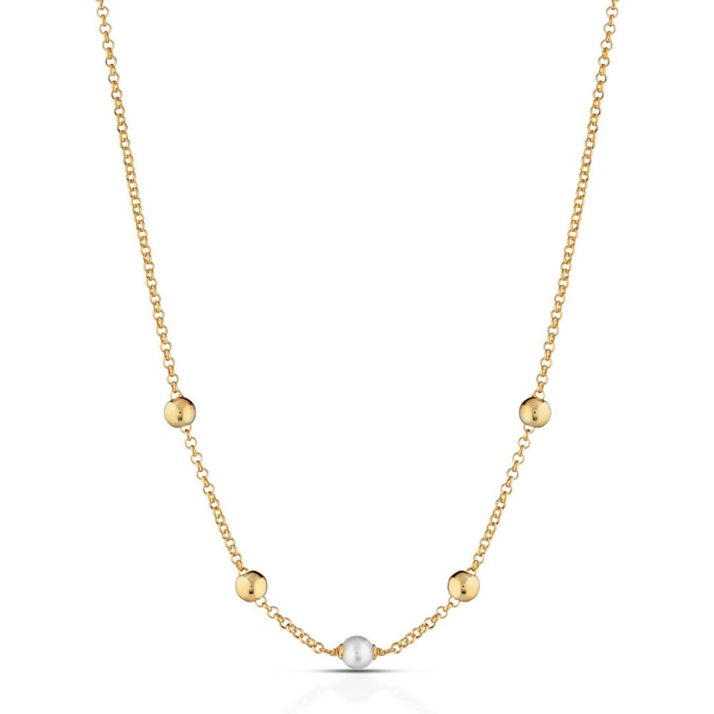 Collana in ottone placato in Oro 24K con catena e sfere e perla da 5 mm