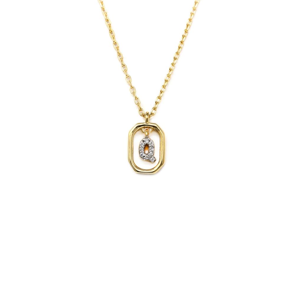 Collana Lettera Q - Mini in Argento Sterling 925 Placcato in Oro 18 carati