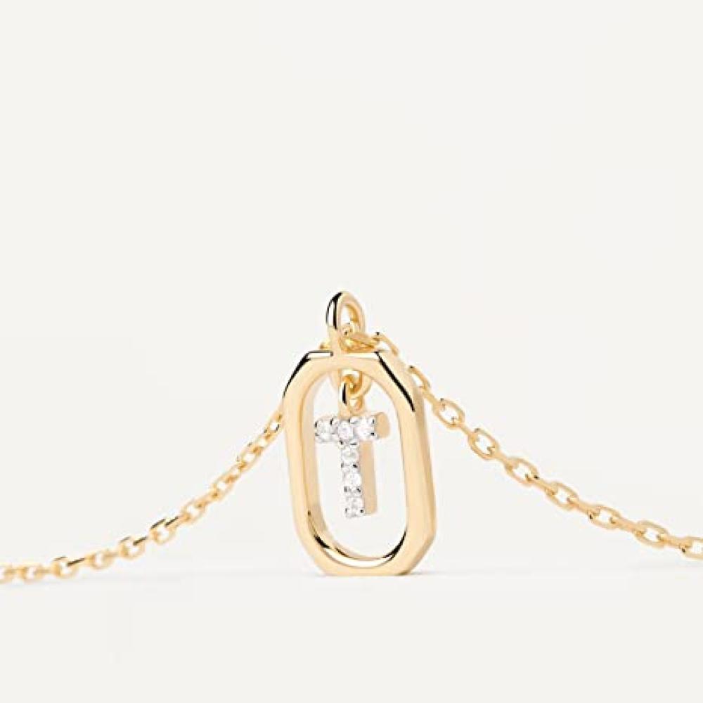 Collana Lettera T - Mini in Argento Sterling 925 Placcato in Oro 18 carati