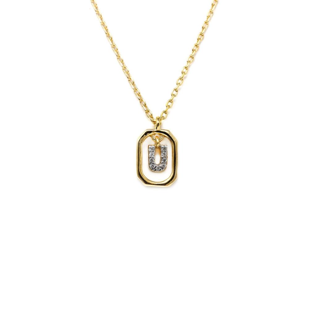 Collana Lettera U - Mini in Argento Sterling 925 Placcato in Oro 18 carati