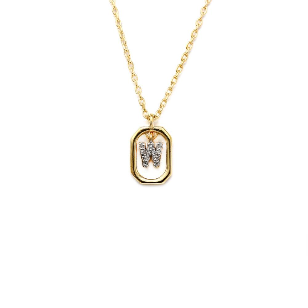 Collana Lettera W - Mini in Argento Sterling 925 Placcato in Oro 18 carati