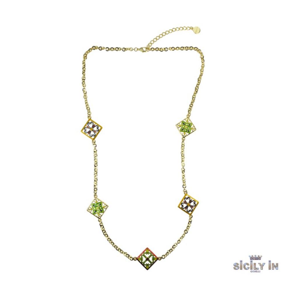 COLLANA LUNGA IN METALLO ANALLERGICO CON 5 CHARMS - CL112G
