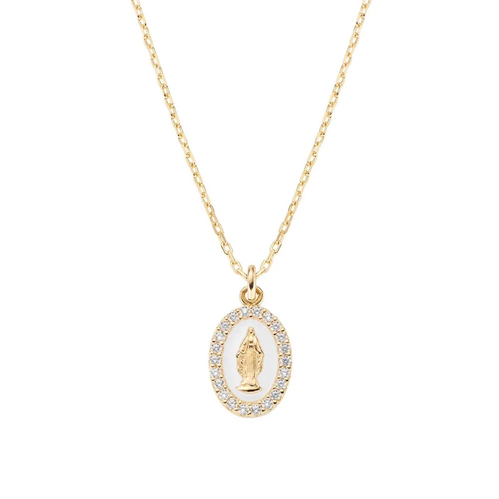Collana mini Medaglia Miracolosa smaltata Bianco Perla Amen Ref.CLMISMGB