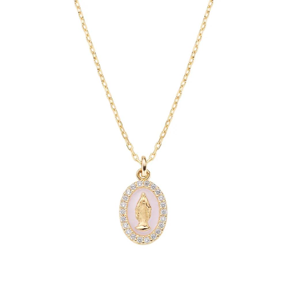 Collana mini Medaglia Miracolosa smaltata Rosa Perla Ref. CLMISMGRO