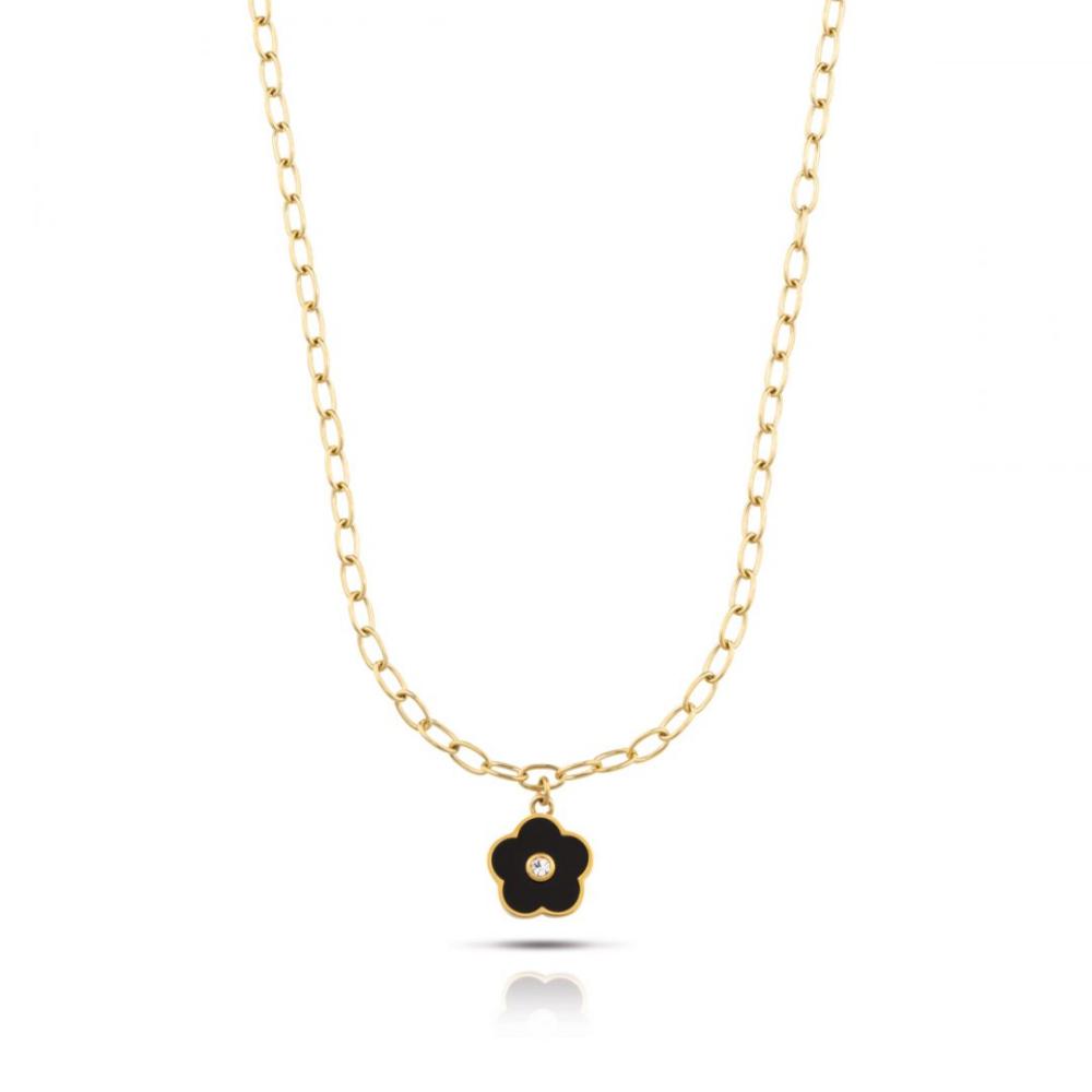 Collana pendente Fiore Smaltato in acciaio lucido con trattamento PVD Oro Giallo OPS.