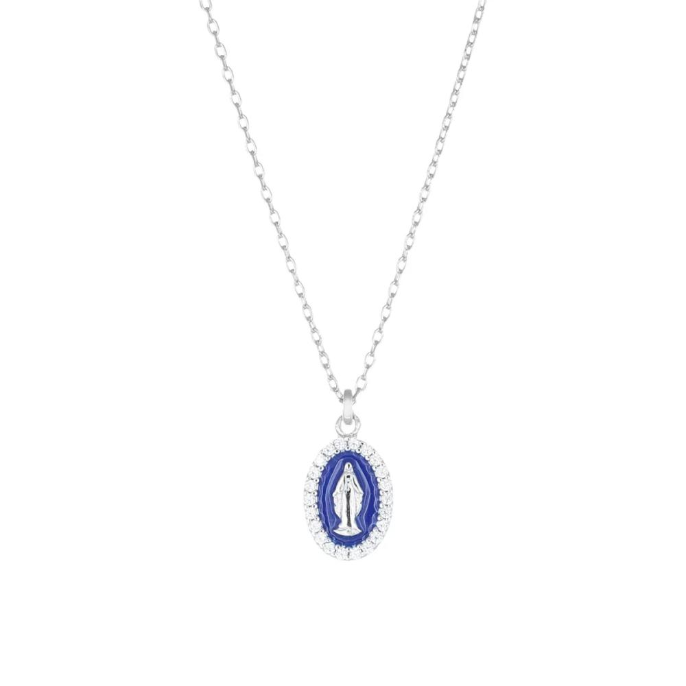 Collana Rodiata mini Medaglia Miracolosa smaltata Blu Ref.CLMISMBBL