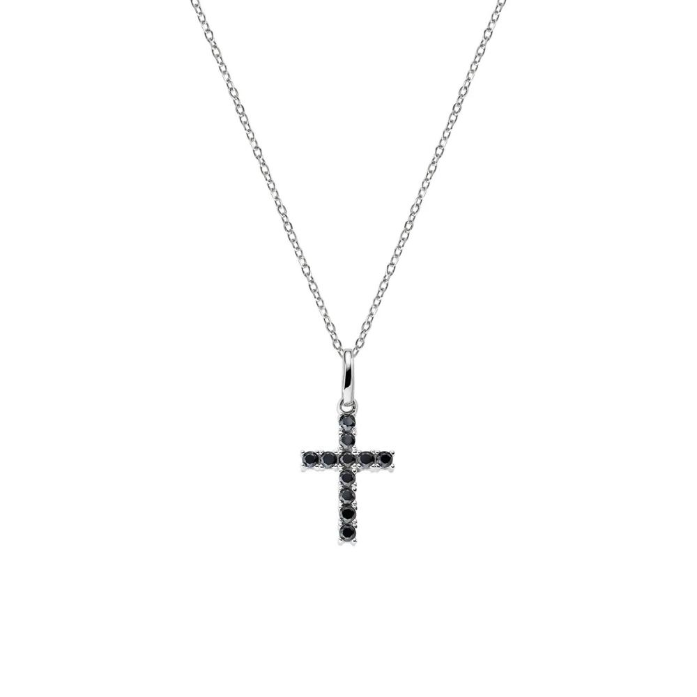 Collana Rodio Croce e Zirconi Neri Ref.CRBN03