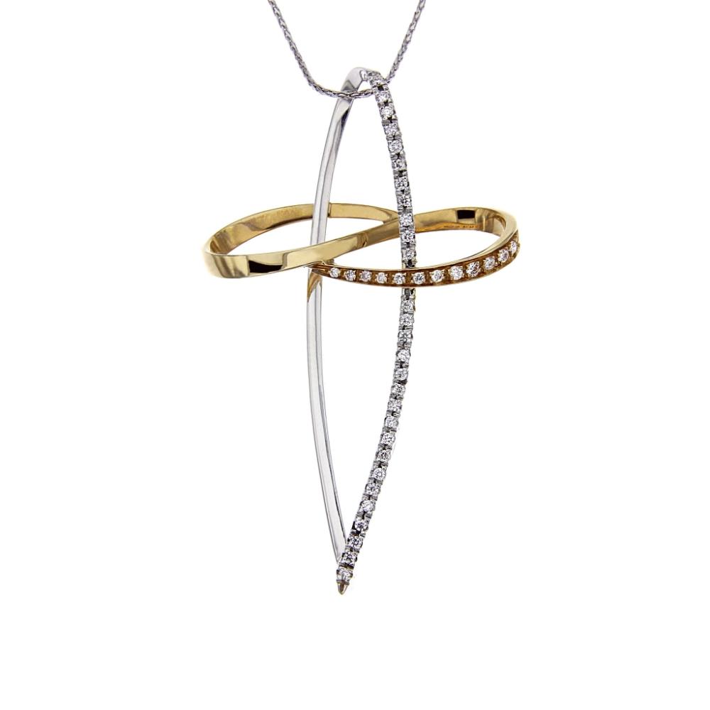 Pendente Croce Bicolore con Diamanti CT 0.32