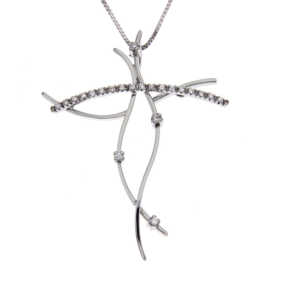 Pendente Croce Stilizzata con Diamanti CT 0.18