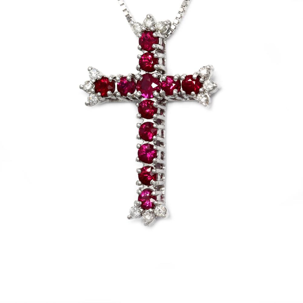 Croce con Rubini CT 1.61 e Diamanti CT 0.24