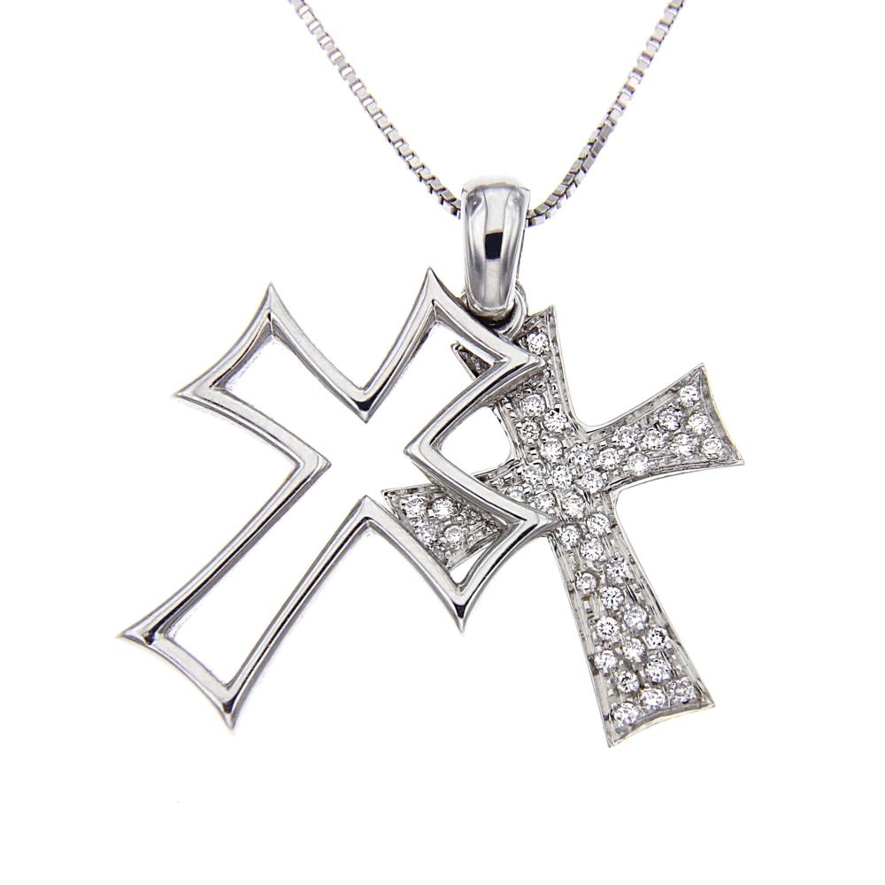 Pendente Croce Doppia con Diamanti CT 0.25